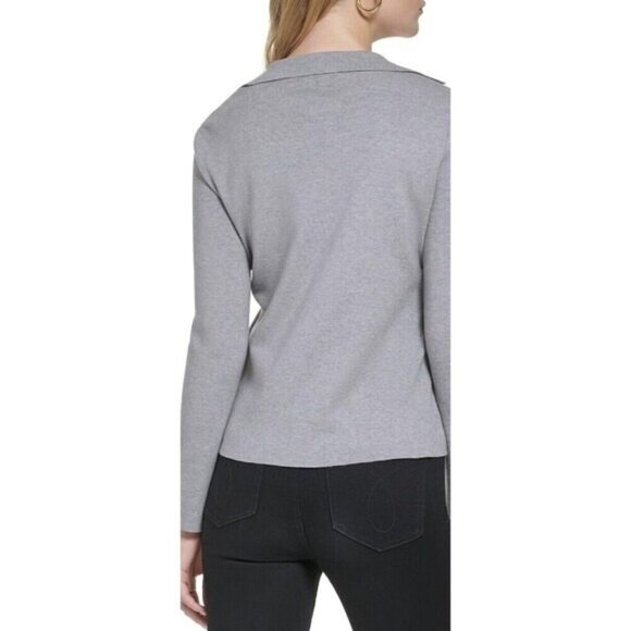 Calvin Klein Women's Shirt V-Neck Long Sleeve Sequin Collared Gray Size M New - Picture 2 of 14